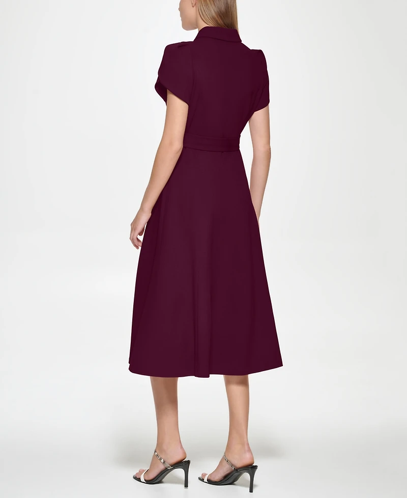 Calvin Klein Women's Scuba Crepe Belted Shirtdress