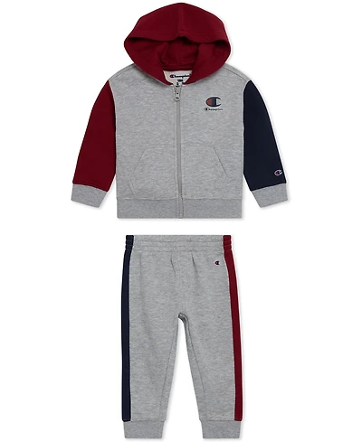 Champion Baby Boys 2-Piece Color Blocked Full Zip Fleece Hoodie and Joggers Set