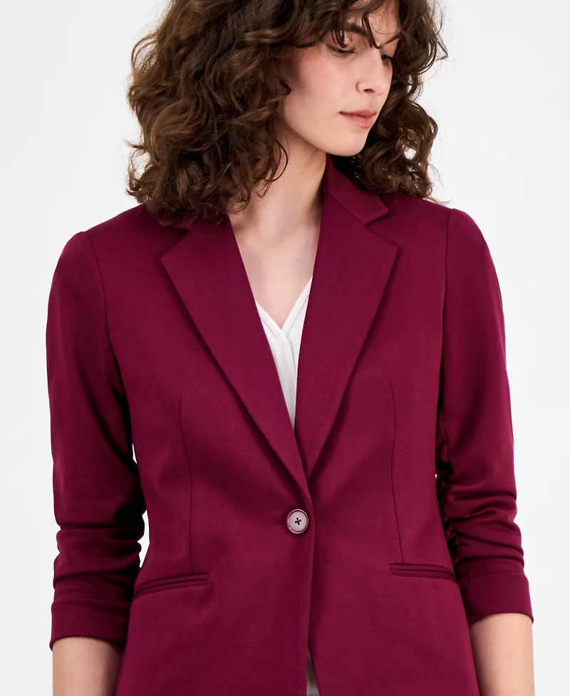 Ak Anne Klein Women's Ruched-Sleeve One-Button Jacket
