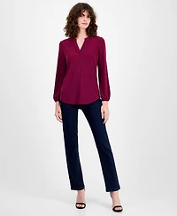Ak Anne Klein Women's Split-Neck Top