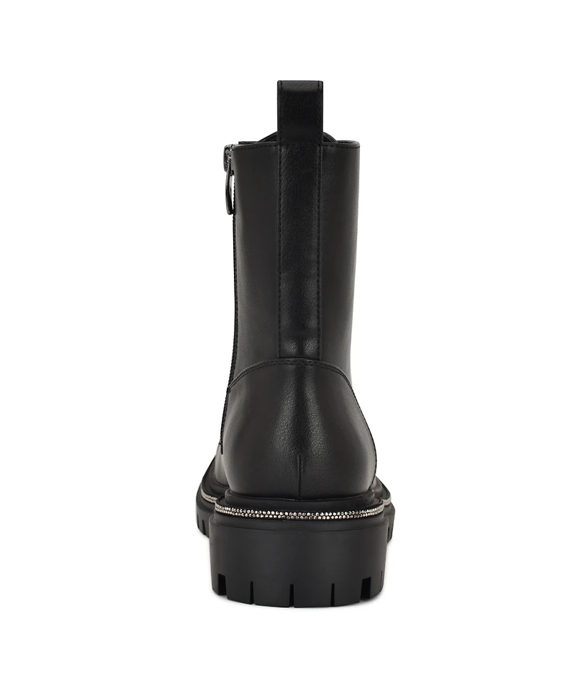 Nine West Women's Jarret Embellished Lug Sole Combat Boots