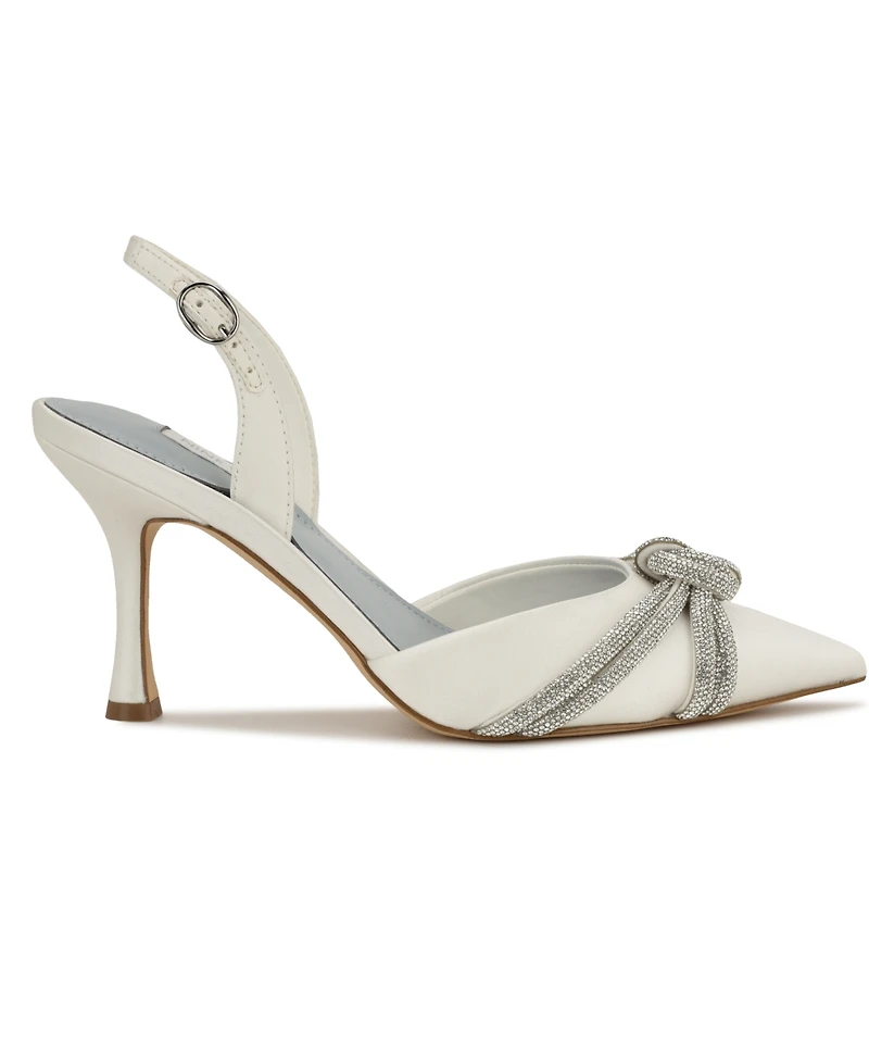 Nine West Women's Deby Bridal Satin Embellished Slingback Pumps