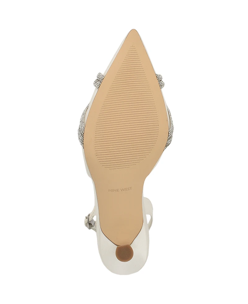 Nine West Women's Deby Bridal Satin Embellished Slingback Pumps