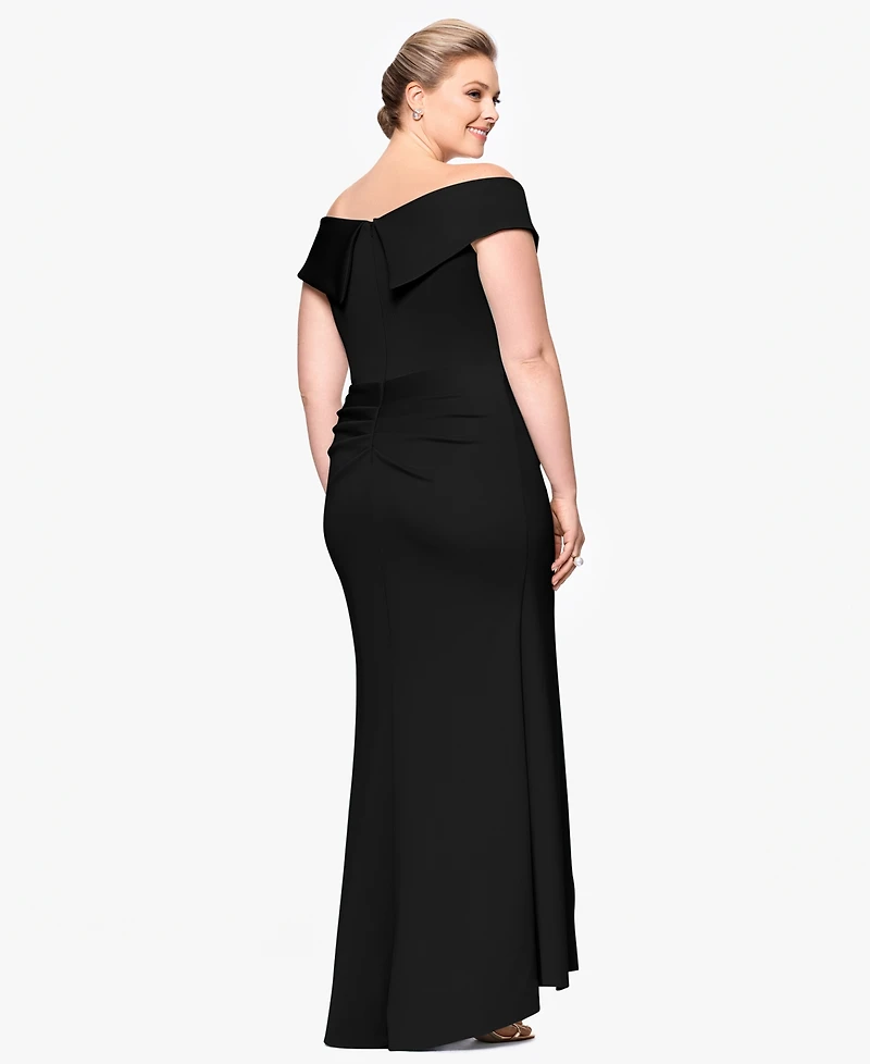 Xscape Plus Off-The-Shoulder Scuba Crepe Gown