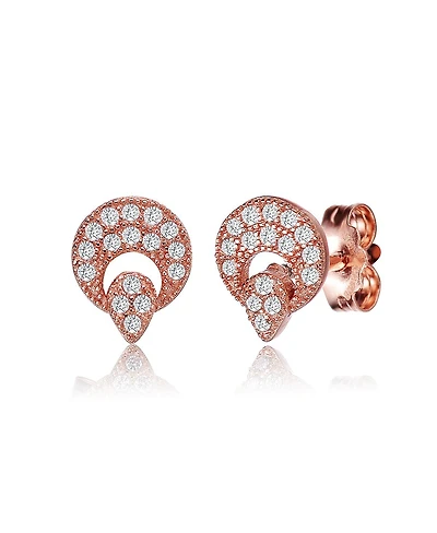Genevive Sterling Silver 18K Rose Gold Plated with Clear Cubic Zirconia Round Stud Earrings