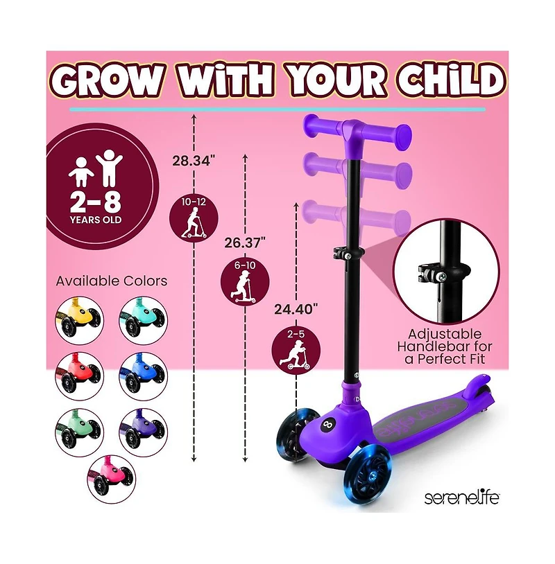 3-Wheel Foldable Kids Scooter - Child Toy Scooter with Built-in Led Wheel Lights, and Easy Maneuvering
