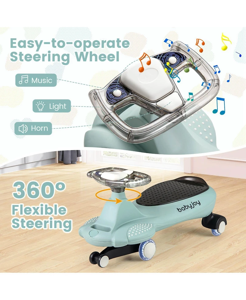 Wiggle Car with Hauling Rope Ride on Toy with Under-Seat Storage & Swing Car