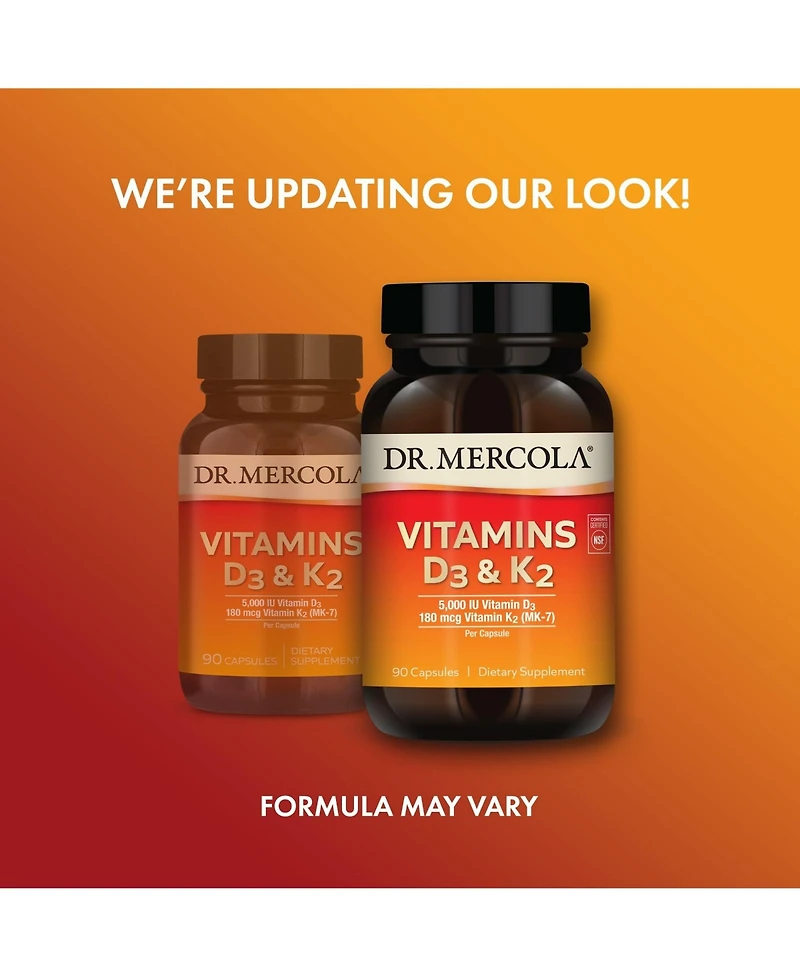 Dr. Mercola Vitamins D3 & K2, 90 Servings, Supports Immune Health