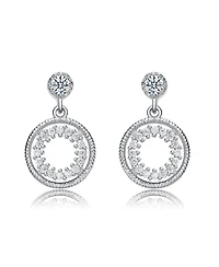 Rachel Glauber White Gold Plating with Cubic Zirconia Double Halo Drop Dangle Earrings
