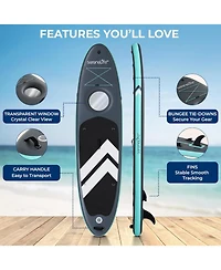 Inflatable Stand-Up Paddle-Board with Window - Includes Double-Action Hand Pump, 3-Piece Aluminum Paddle, Leash, Removable Fin