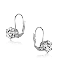 Genevive Sterling Silver White Gold Plating with Clear Cubic Zirconia Classic Leverback Earrings