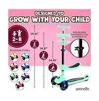 3-Wheel Foldable Kids Scooter - Child Toy Scooter with Built-in Led Wheel Lights, Foldable Seat (Mint Green)