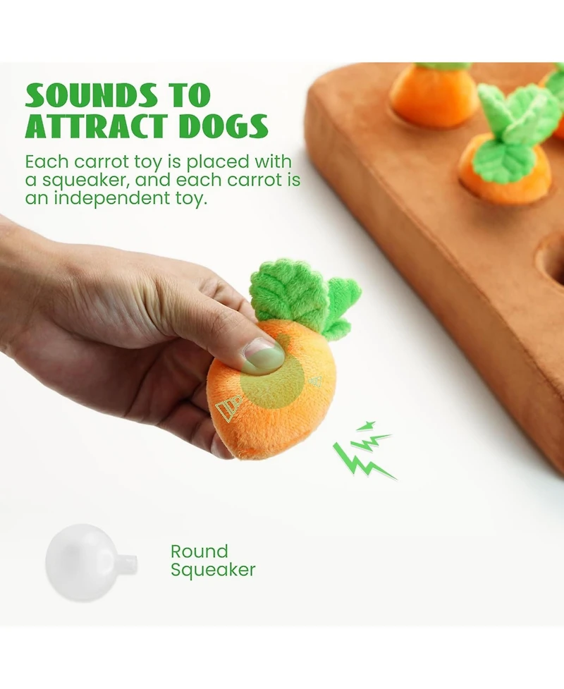 Nocciola 12 Pcs Carrot Squeaky Dog Toys with Puzzle Feeding Carrot Patch