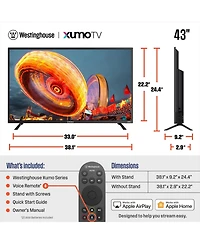 Westinghouse 43-inch Smart Tv, Fhd 1080P Xumo Tv w/Voice Remote, Flat Screen Led Television w/Apple Home kit, Wi-Fi & Mobile Connectivity