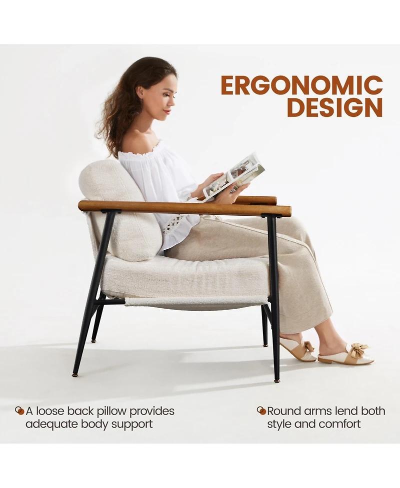 Yaheetech Mid-century Boucle Accent Chair, Ivory