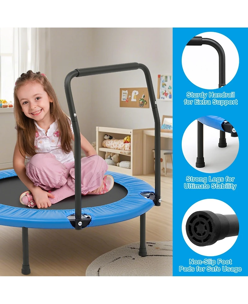 Sugift Kids Trampoline Rebounder with Padded Handrail, Foldable Mini Indoor Trampoline for Toddlers, Balance and Fitness Training