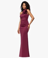 Betsy & Adam Women's Scuba One-Shoulder Flower Long Sheath Dress