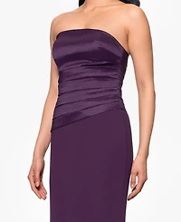 Betsy & Adam Women's Taffeta Crepe Long Strapless Sheath Dress