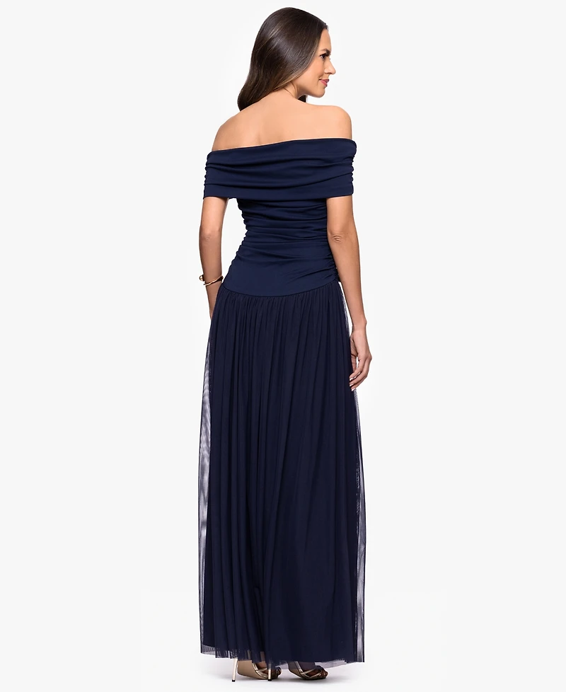 Betsy & Adam Women's Off-The-Shoulder Long Sheath Dress