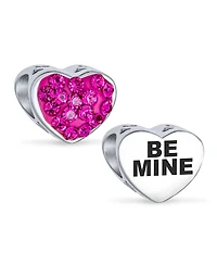 Bling Jewelry Set of 2 I Love You Princess Heart & Solid Pink Crystal Bead Charm Sterling Silver for Bracelet