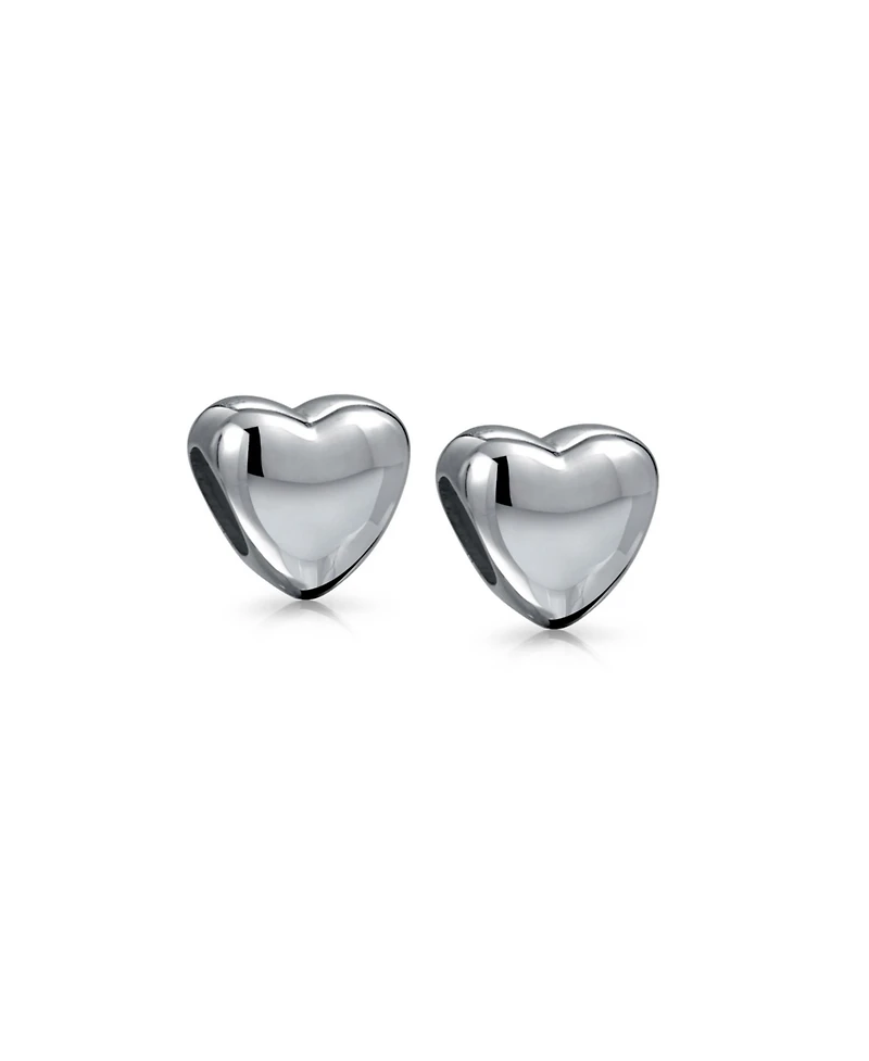 Bling Jewelry Set of 2 Simple Heart Bead Charm Sterling Silver for European Bracelet