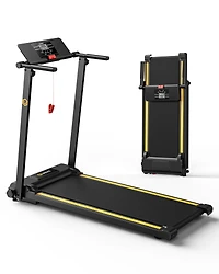 SpaceSaver Folding Treadmill: Urevo Under Desk Hiit Machine, 0.6-6.2MPH Speed, Stores Under Bed. 16" Pet-Friendly Belt & Rotatable Lcd Display