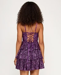 Katia Rae Juniors' Tiered Foil Lace Fit & Flare Dress
