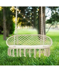 Gymax 2 Person Hanging Hammock Chair with Cushion Macrame Swing 330 lbs Capacity