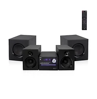 Pyle 3-Piece Wireless Bt Streaming Stereo System – MP3, Usb, Fm Radio, Bass Reflex Speaker, Remote & 2 Wireless Microphones (Black)