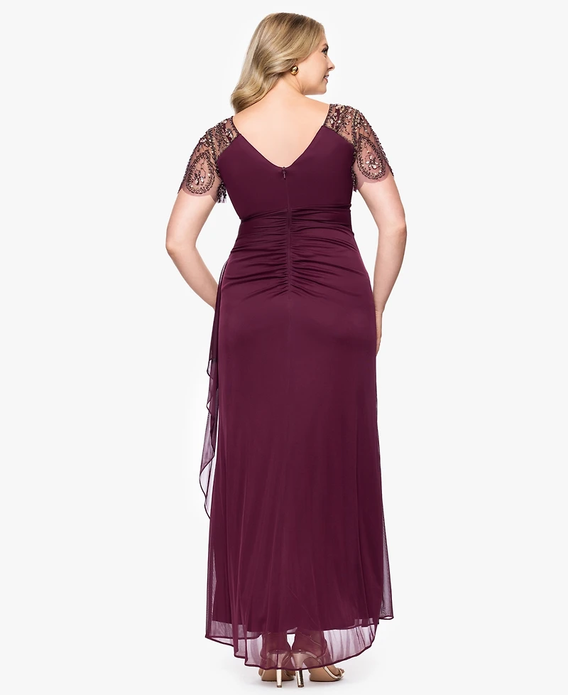 Xscape Plus Embellished Sheer Matte Jersey Gown