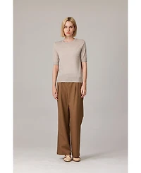 Jennie Liu Women's Tissue Weight 75% Merino Wool 25% Silk Crew Neck Short Sleeve T Shirt Sweater | Ultra Soft Machine-Washable Sweaters