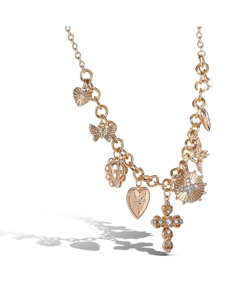 Jessica Simpson Gold-Tone Textured Cross & Heart Charm Necklace