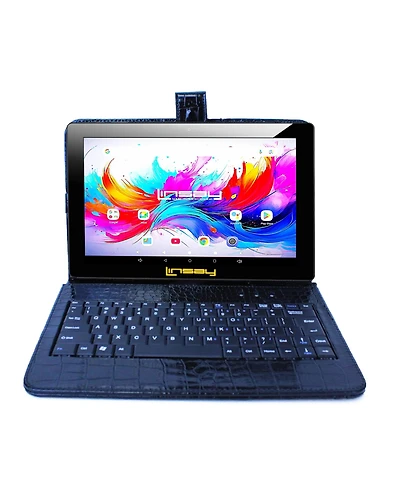 Linsay 10.1" Octa Core 256GB Storage Android 15 Tablet with Black Crocodile Keyboard