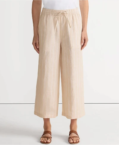 Lands' End Women's High Rise Drawstring Linen Wide Leg Crop Pants