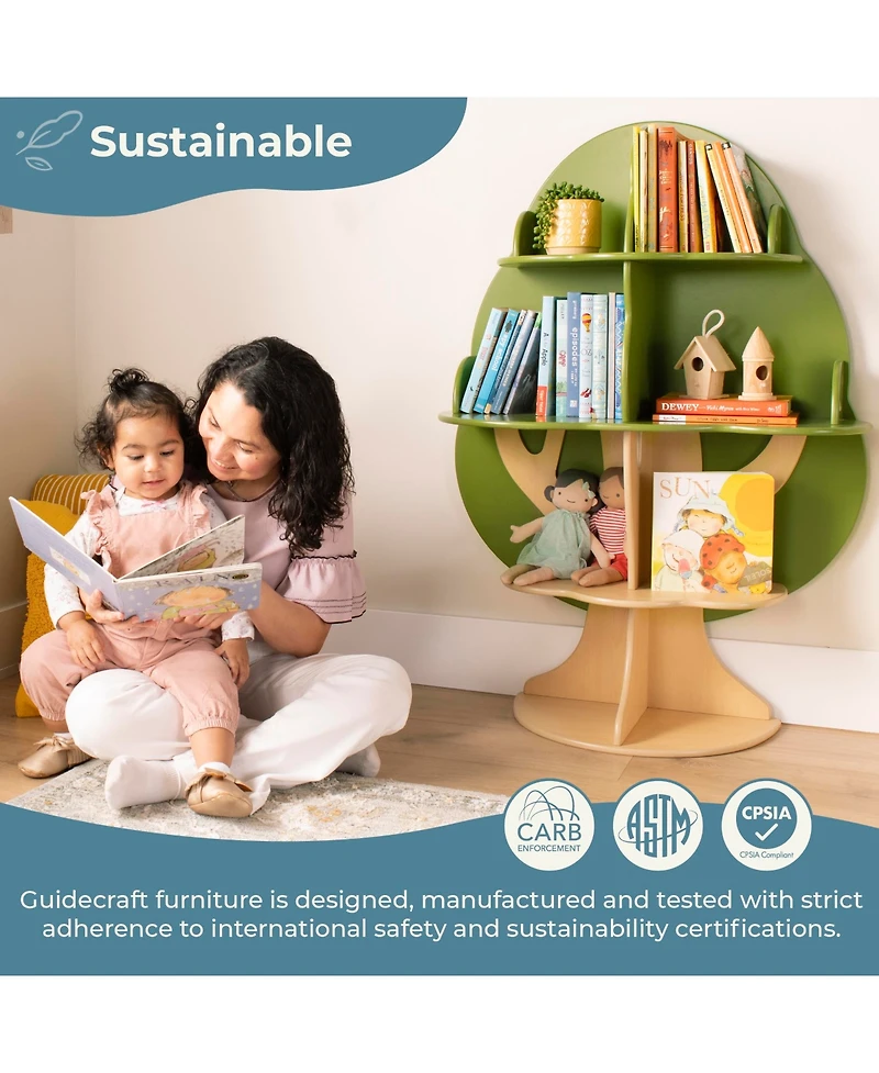 Guidecraft Kids Tree Bookshelf: Library Bookcase, Toddler Book Shelf, Green Wood 4 Tier Bookshelf, Nursery Furniture Decor, Bedroom & Playroom Storage