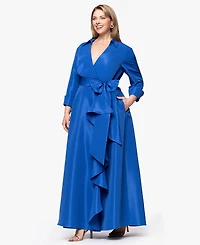 Betsy & Adam Plus Long-Sleeve Tie-Waist Long Dress