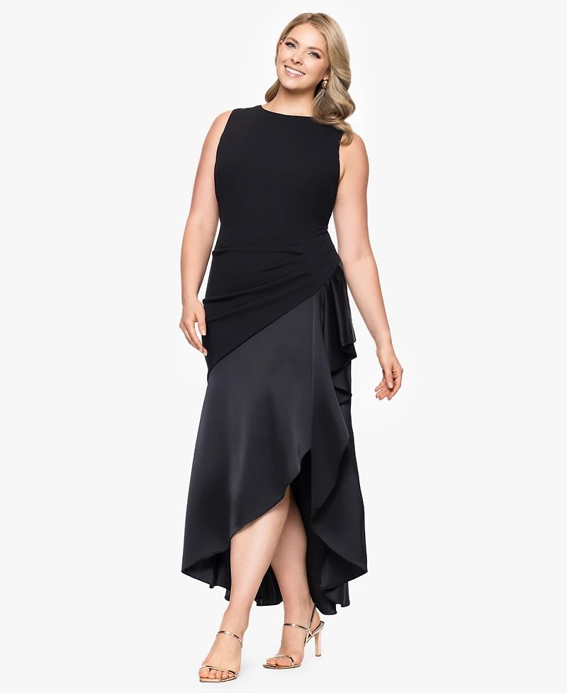 Betsy & Adam Plus Mixed-Media High-Low Dress