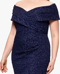 Betsy & Adam Plus Off-The-Shoulder Jacquard Dress
