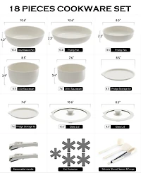 Sugift 18-Piece Non-Stick Cookware Set with Silicone Tools, Detachable Handles