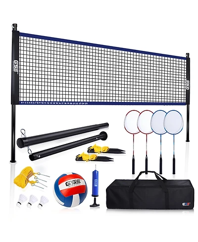 Gse Games & Sports Expert Volleyball and Badminton Combo Set with Net,4 Rackets,3 Birds, Pu Volleyball and Carrying Bag (Recreational)