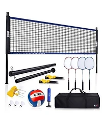 Gse Games Sports Expert Volleyball Badminton Combo Set With Net4 Rackets3 Birds Pu Volleyball Carrying Bag Recreational