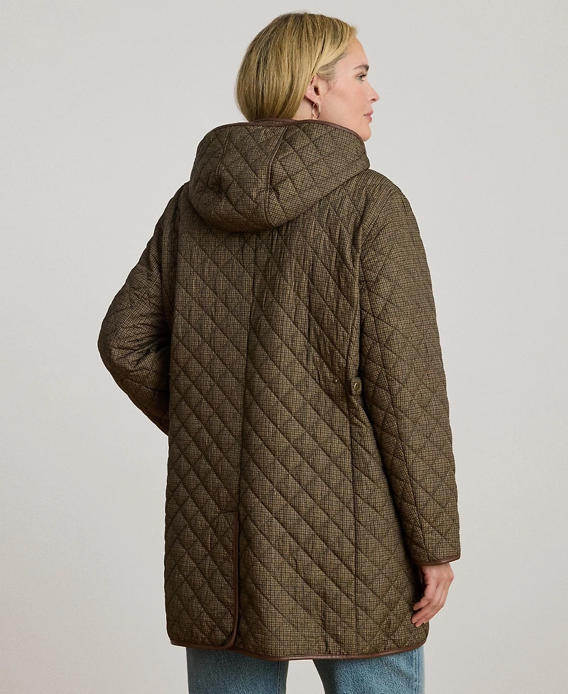 Lauren Ralph Plus Hooded Quilted Faux-Suede-Trim Coat
