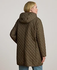 Lauren Ralph Plus Hooded Quilted Faux-Suede-Trim Coat