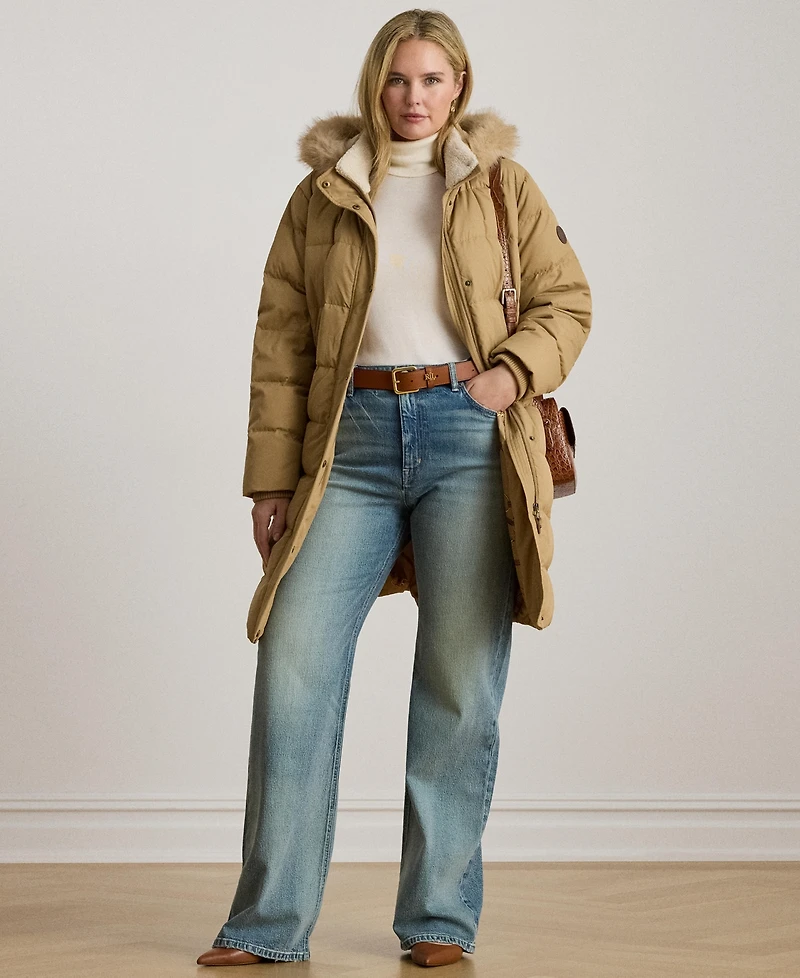 Lauren Ralph Plus Faux-Fur-Trim Hooded Puffer Coat