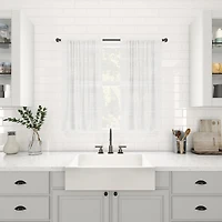 Textured Slub Stripe Anti-Dust Linen Blend Sheer Cafe Curtain Pair