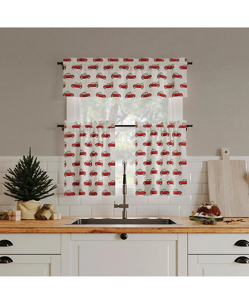 Christmas Pickup Truck Semi-Sheer Rod Pocket Kitchen Curtain Valance