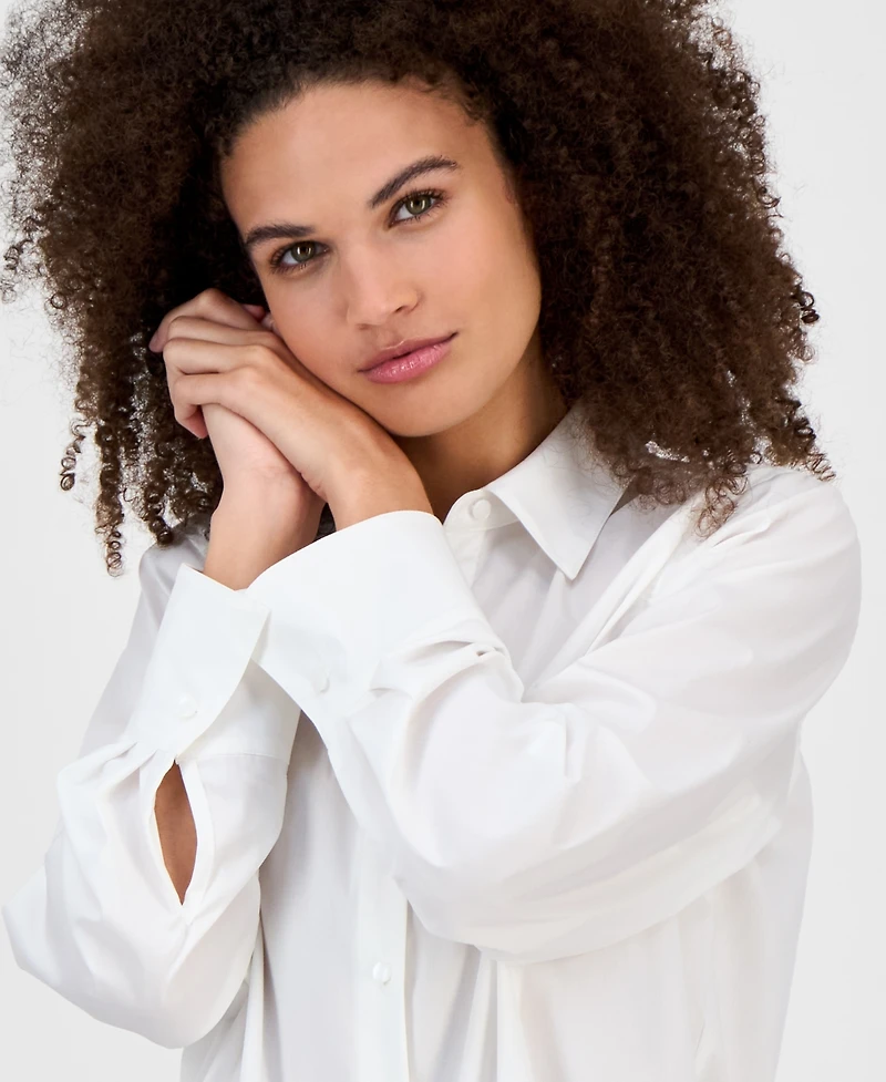 Kasper Button-Front Long-Sleeve Shirt, Regular & Petite