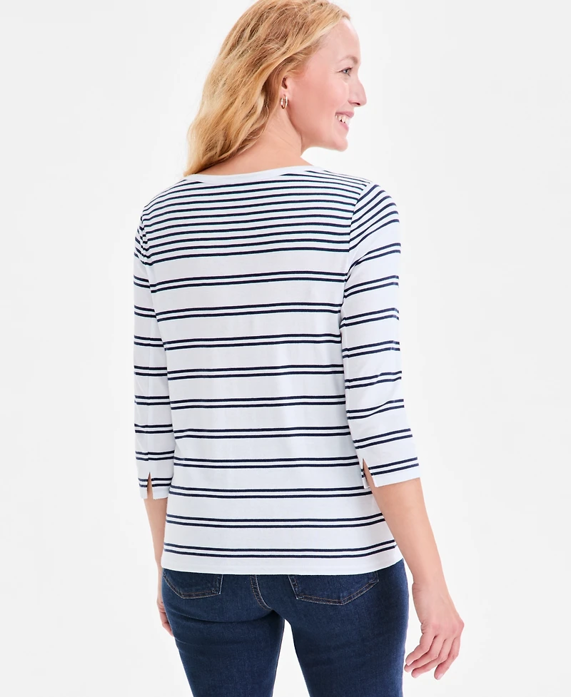 Style & Co Women's Printed Pima Cotton 3/4-Sleeve Top, Exclusively at Macy's
