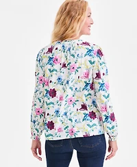 Style & Co Women's Printed Ruffled Smocked-Yoke Top, Macy's Exclusive