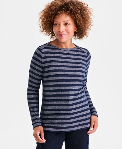 Style & Co Women's Printed Boat Neck Long-Sleeve T-Shirt, Exclusively at Macy's